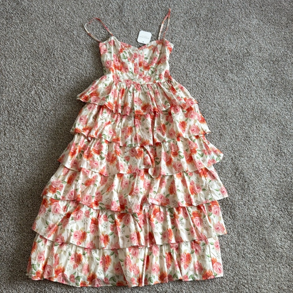 Altar’d state floral midi ruffle dress NWT XS
